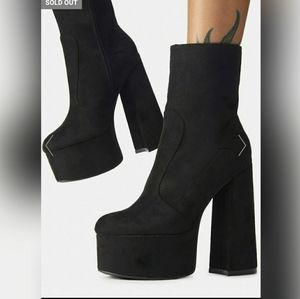 Dolls Kill Black Chunky Suede Platform Ankle Boots